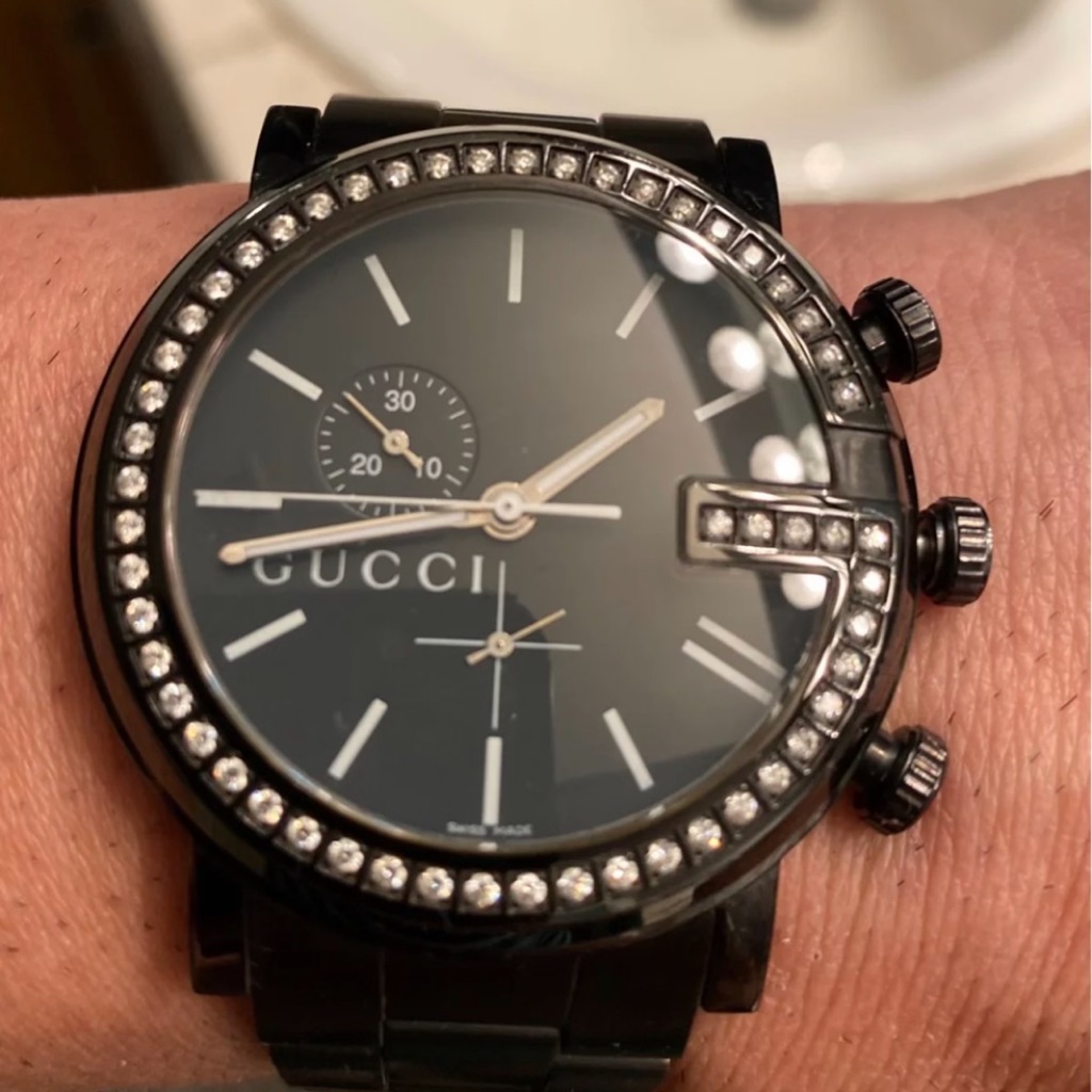 Gucci 101m Ya101340 Chronograph Mens Watch Diamond Bezel Black Gucci 101m Ya101340 Chronograph Mens Watch Diamond Bezel Black